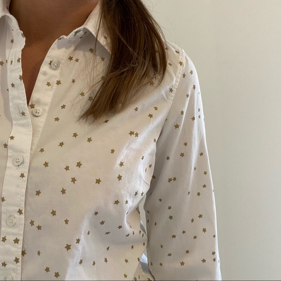 Talbots white button down gold stars petite - Picture 2 of 7